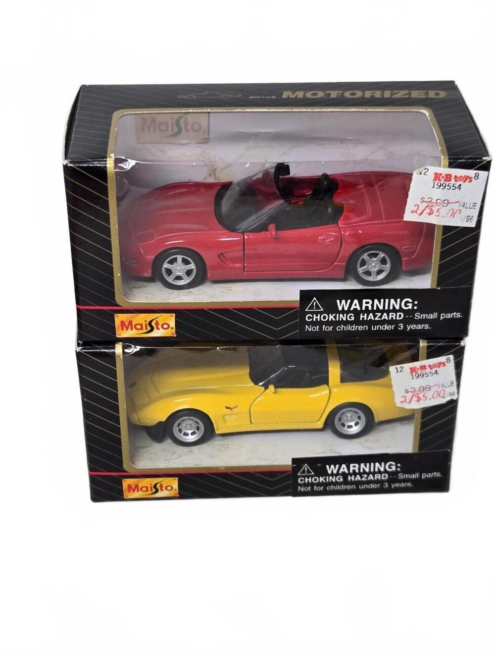 MAISTO SUPERIOR 1996 1/43 Corvette Lot of 2 convertible yellow red pull back
